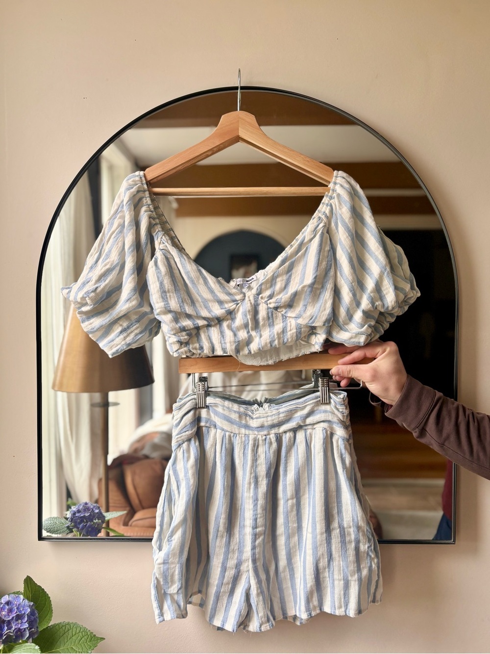 FASHION NOVA | blue & white striped cotton two piece set | size small - Picture 4 of 5